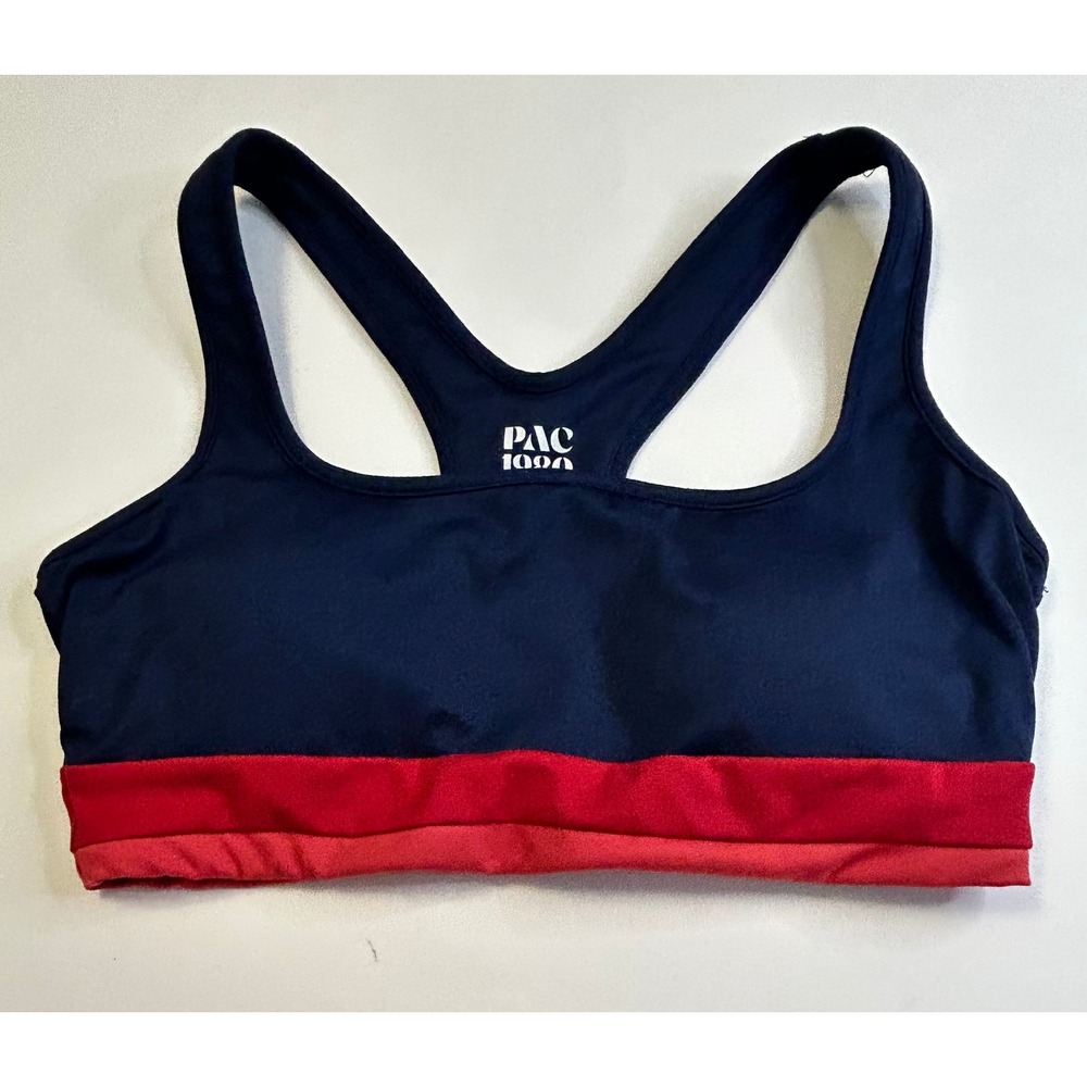 PAC 1980 Sports Bra Women Medium Navy Blue Red Excellent
